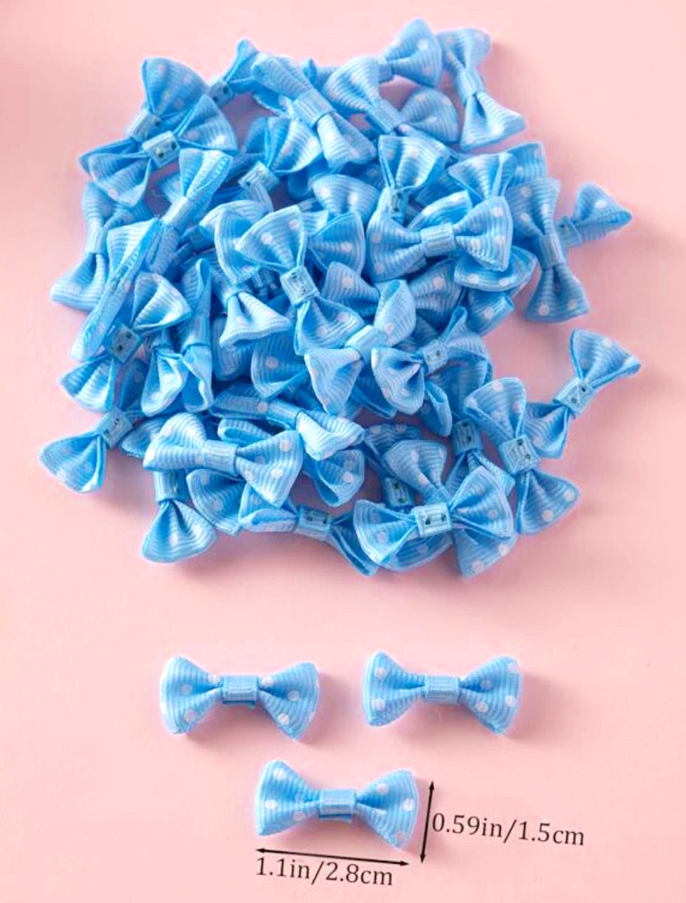 Baby Blue Polka Dot Mini Bow  Set of 6