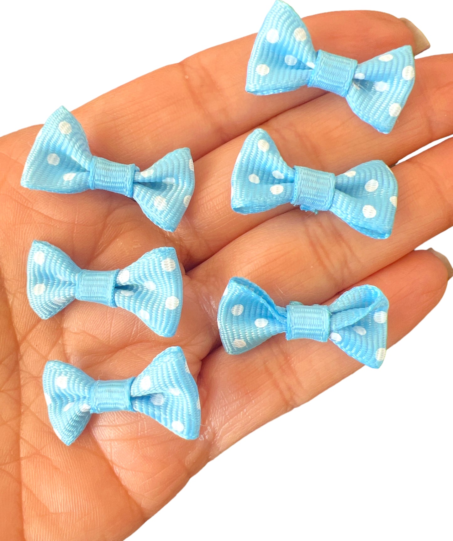 Baby Blue Polka Dot Mini Bow  Set of 6