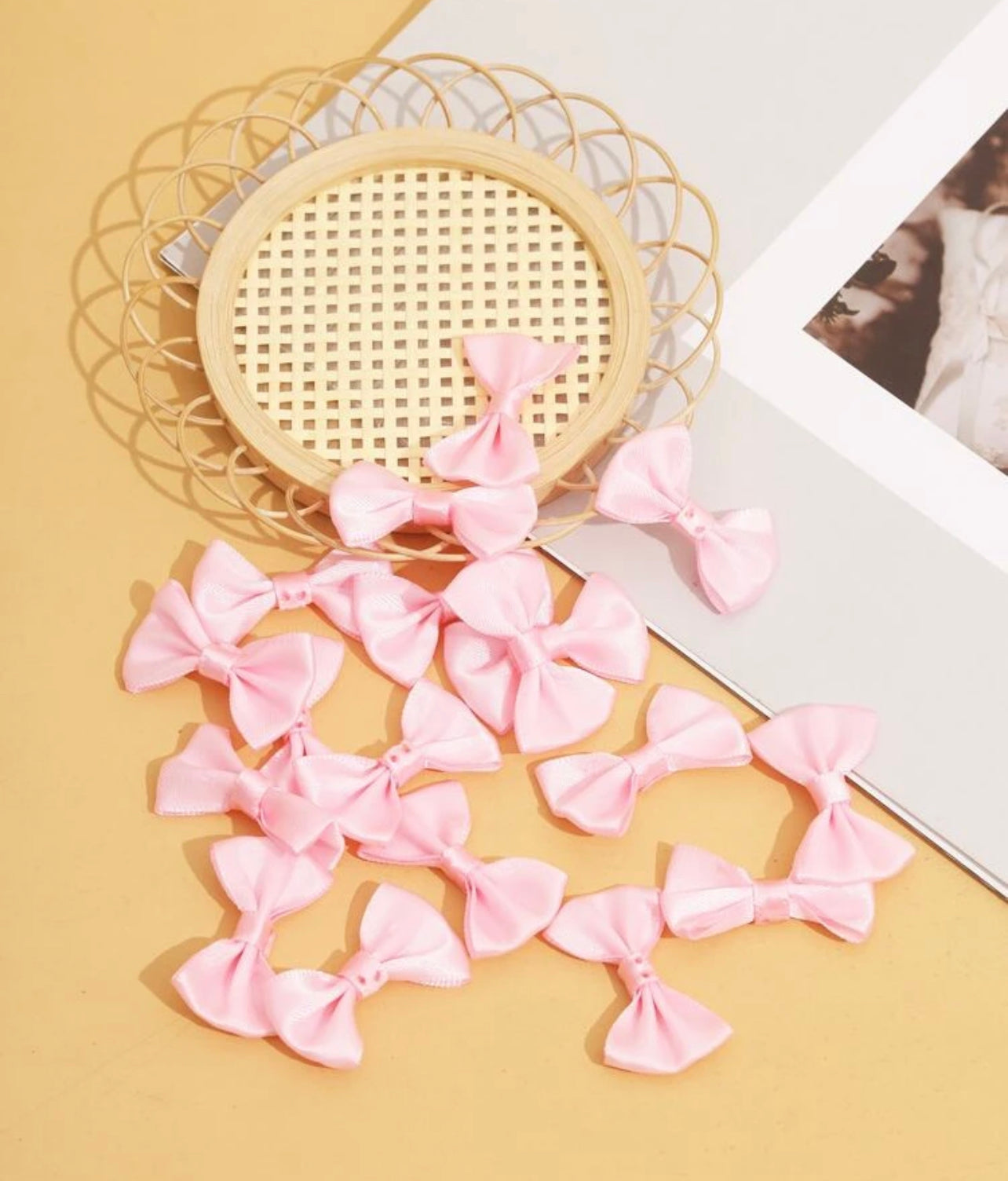 Satin Baby Pink Mini Bow Set of 6