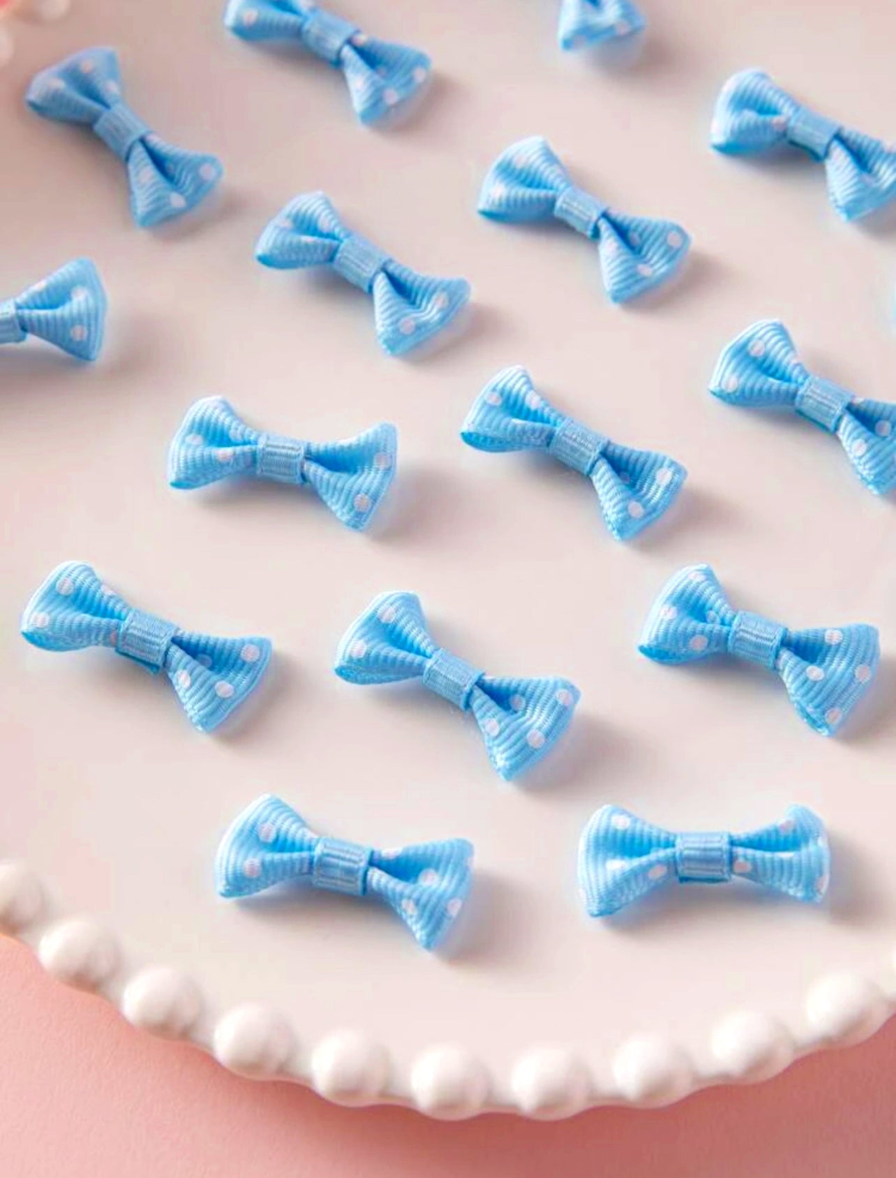 Baby Blue Polka Dot Mini Bow  Set of 6