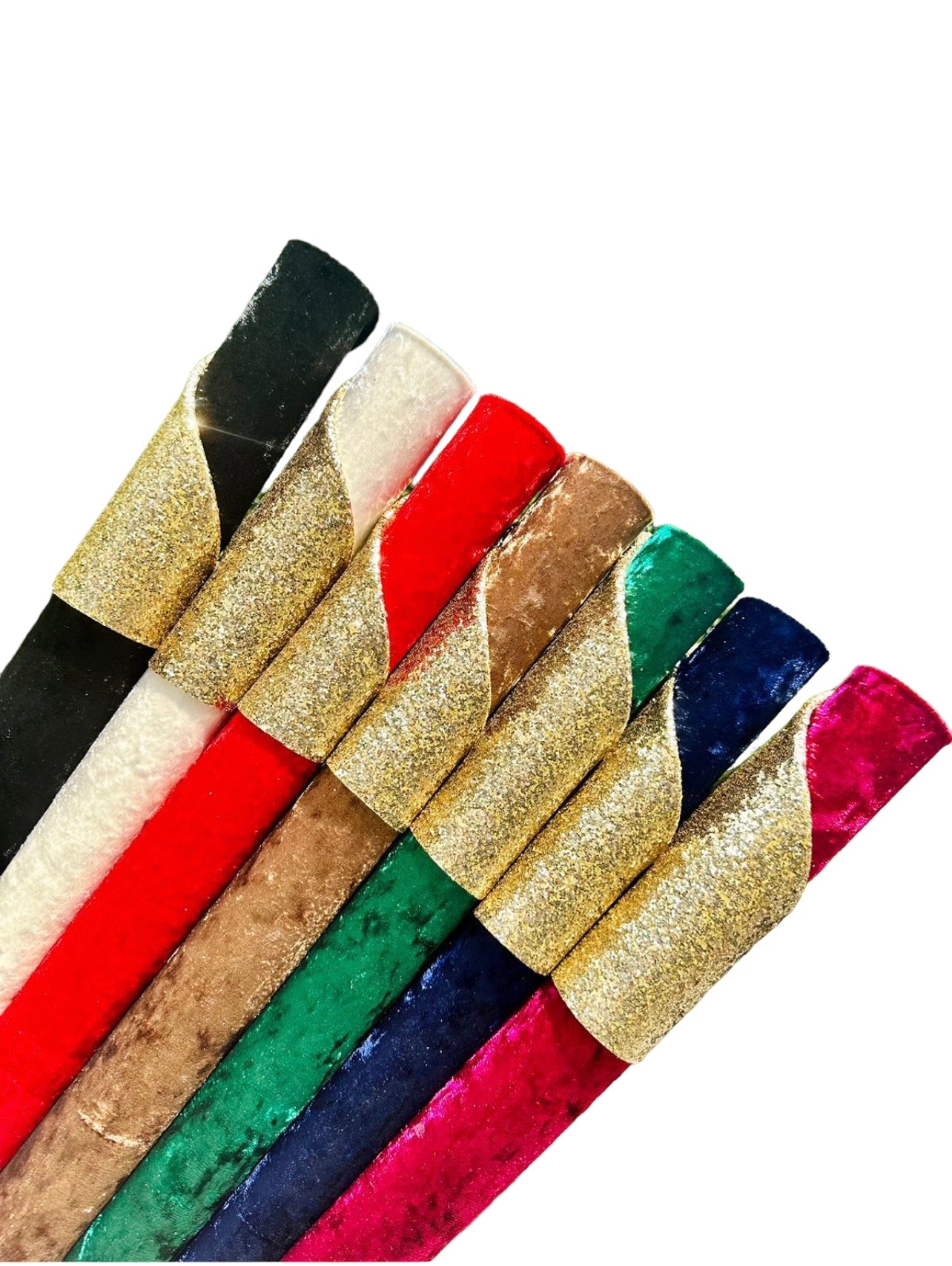 Set of 7 Rolls Double Sided Reversible Velvet/Glitter